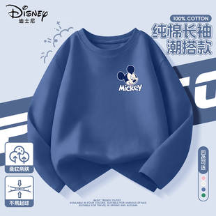迪士尼男童t恤长袖春季男孩纯棉春装2026新款童装春秋款儿童上衣