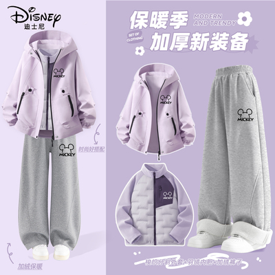 迪士尼女童加绒套装女孩韩系穿搭2025新款今年流行儿童冬装羽绒服