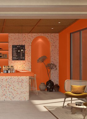 热销自粘墙纸商用橙色橘色纯色网红奶茶店装修背景墙壁纸店铺装修