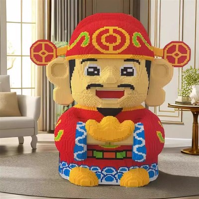 热销超大新年财神爷积木成年人送礼高难度小颗粒六岁以上拼装玩具