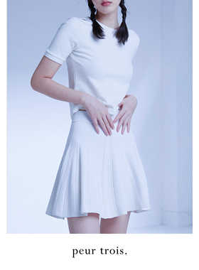 peur 百褶针织短裙女白色不规则春夏半身裙高腰百搭小白裙