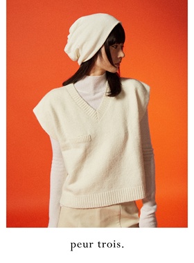 peur 针织马甲纯色羊毛套头v领针织马夹宽松简约微垫肩显瘦