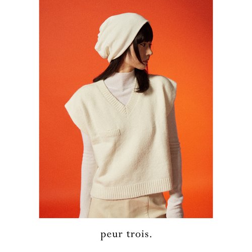 peur 针织马甲纯色羊毛套头v领针织马夹宽松简约微垫肩显瘦