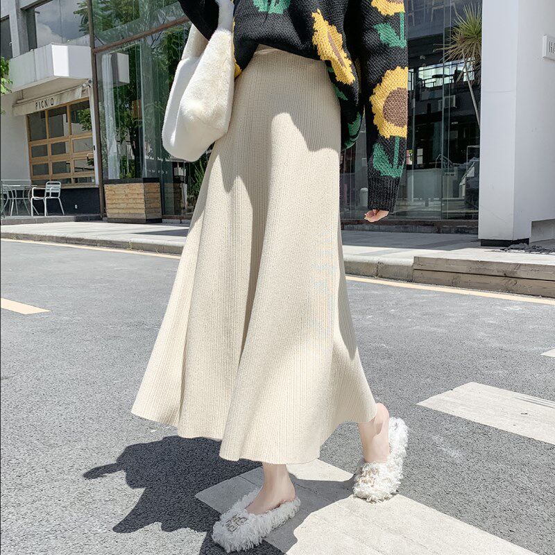 冬季半身裙女加厚垂感2024新款中长款百褶毛线裙子针织a字群半裙