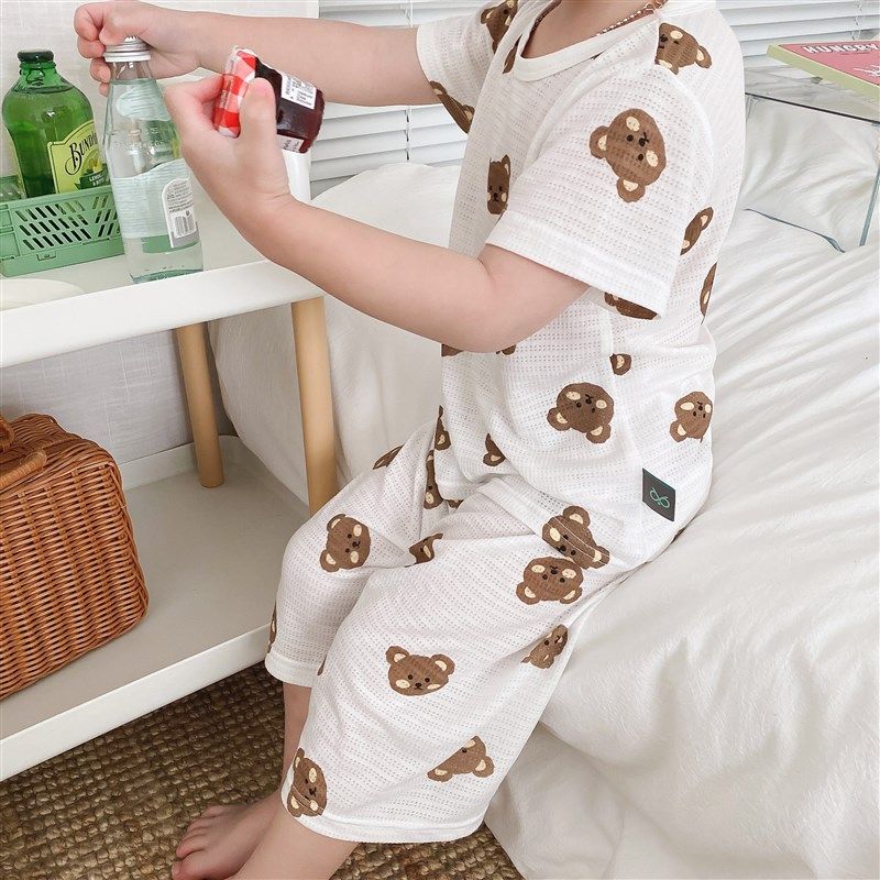 韩国宝宝睡衣夏季薄款家居服儿童空调服男童透气卡通女童居家套装