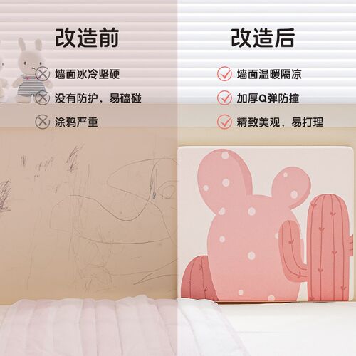 MeitingHome女孩儿童房软包卧室自粘墙贴宝宝床头防撞墙围靠背垫