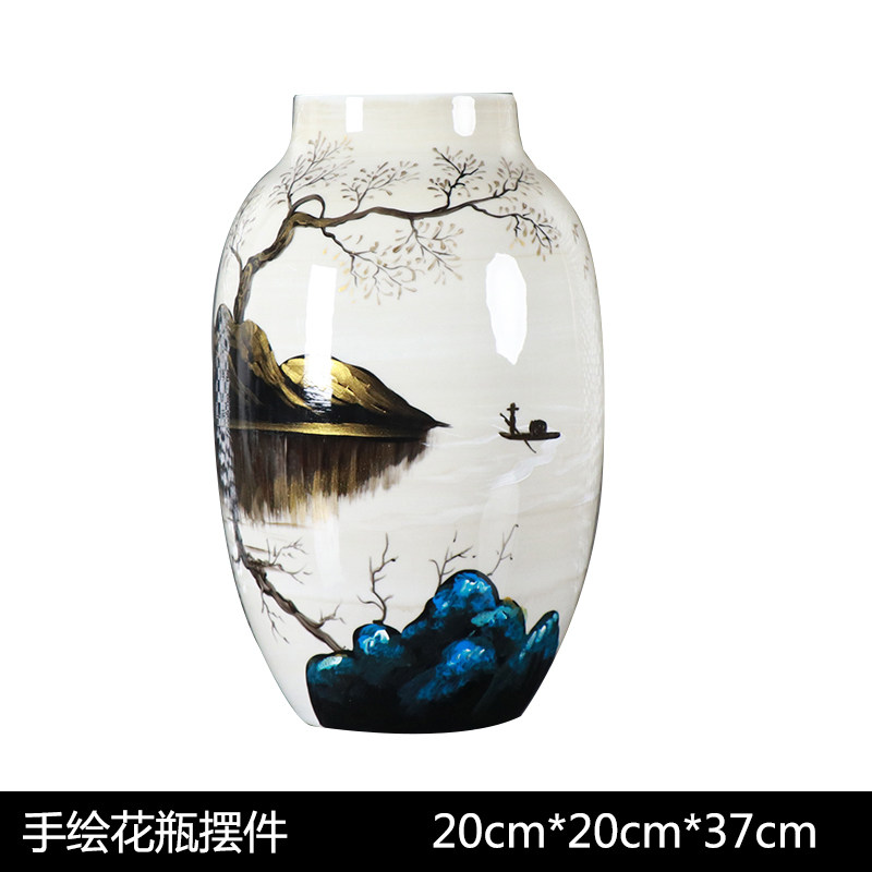 新中式手绘山水陶瓷花瓶摆件样板间售楼处书房书桌茶室装饰品摆设