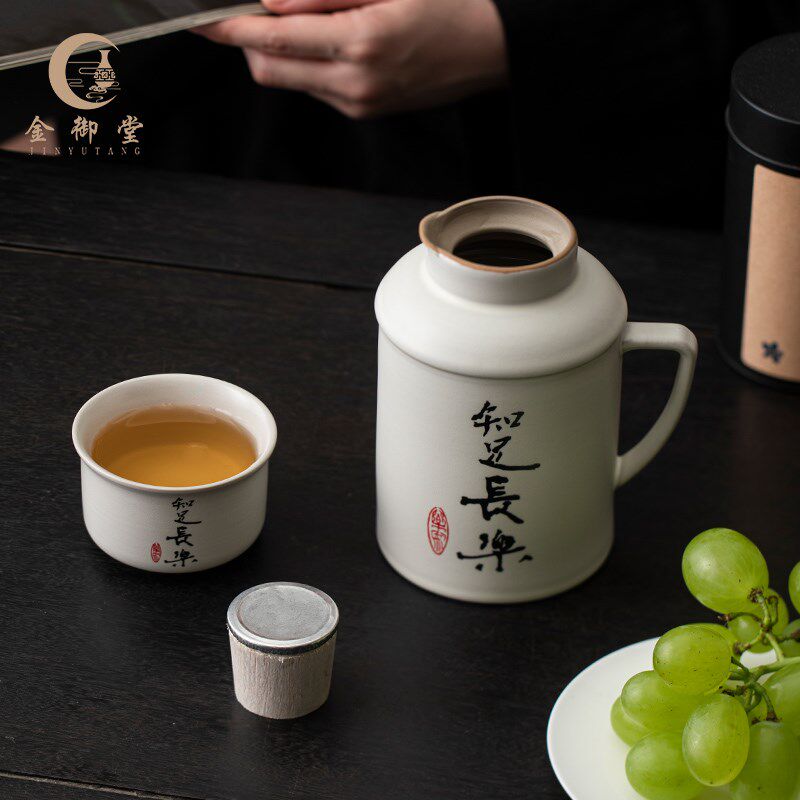 简约家用粗陶小暖壶带盖水杯马克杯大容量陶瓷复古泡茶保温水茶壶