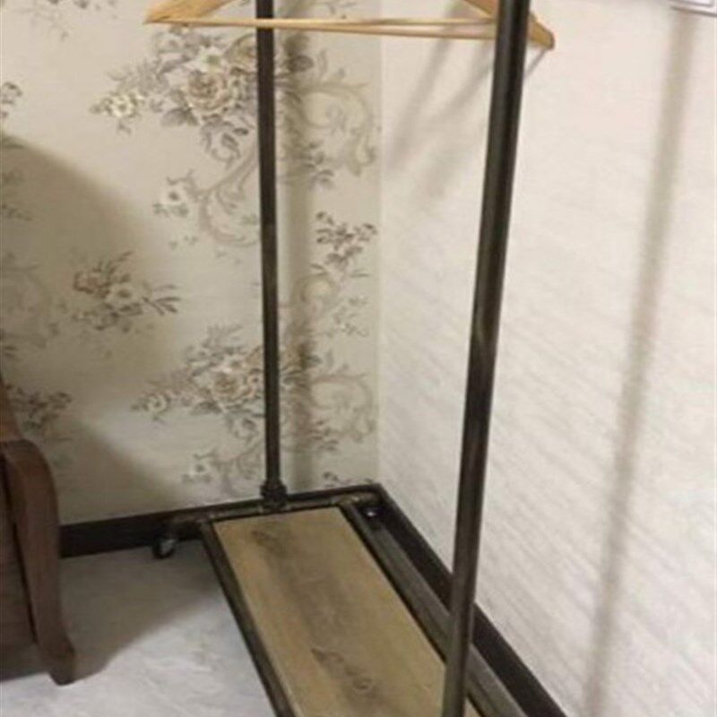 服装架展示架仿古做旧实木铁艺水管落地挂衣架侧挂架单杠服装展架