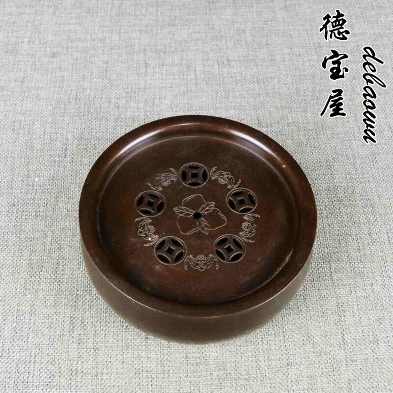 仿古铜茶洗笔洗建水茶钵黄铜带盖水盂干泡壶承茶盘茶渣桶茶杯盆