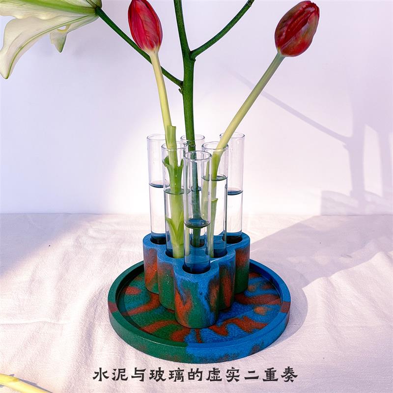 创意花瓶客厅插鲜花富贵竹彩色餐桌水泥六孔试管花瓶含试管1物1拍