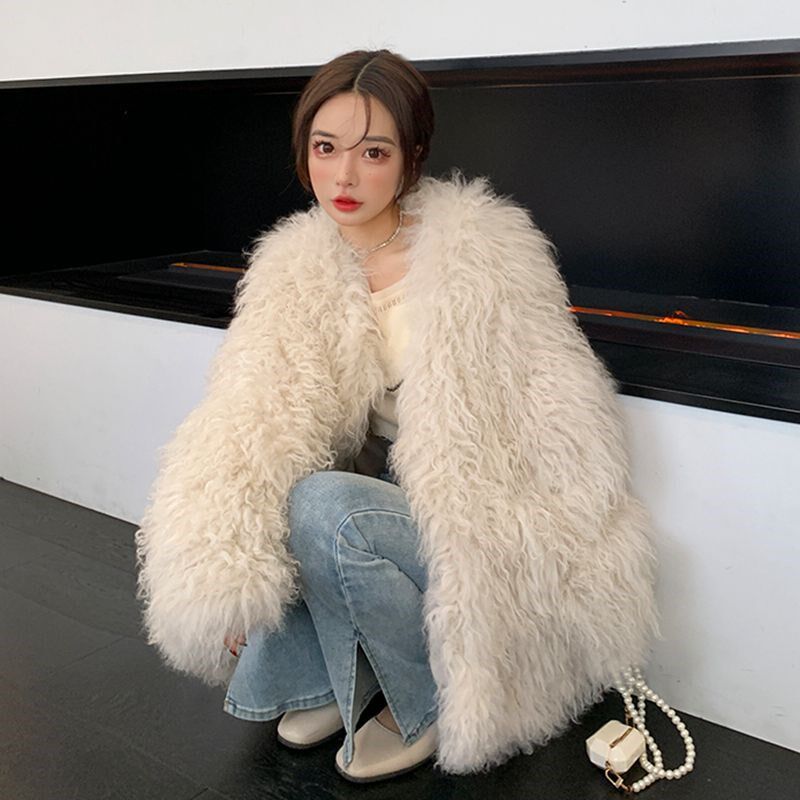 2024秋冬新款皮草仿滩羊毛皮草外套女年轻款宽松时尚羊卷毛毛外套