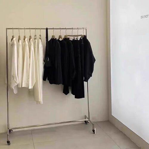 服装店展示架不锈钢男女装店专用陈列架移动带轮子落地式中岛货架
