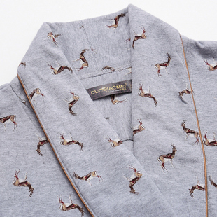 男士睡袍纯棉春秋季薄款长袖浴袍浴衣晨袍全棉度假睡衣宽松加大码