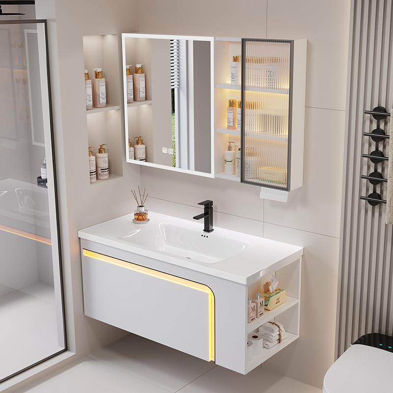 卫生间壁挂加厚蜂窝铝合金浴室柜陶瓷一体洗脸盆洗漱台侧边收纳柜