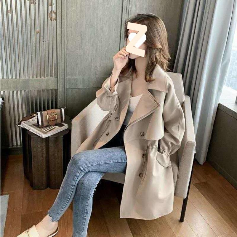 双排扣风衣女中长款春秋新款学生韩版百搭宽松西装领休闲薄款外套