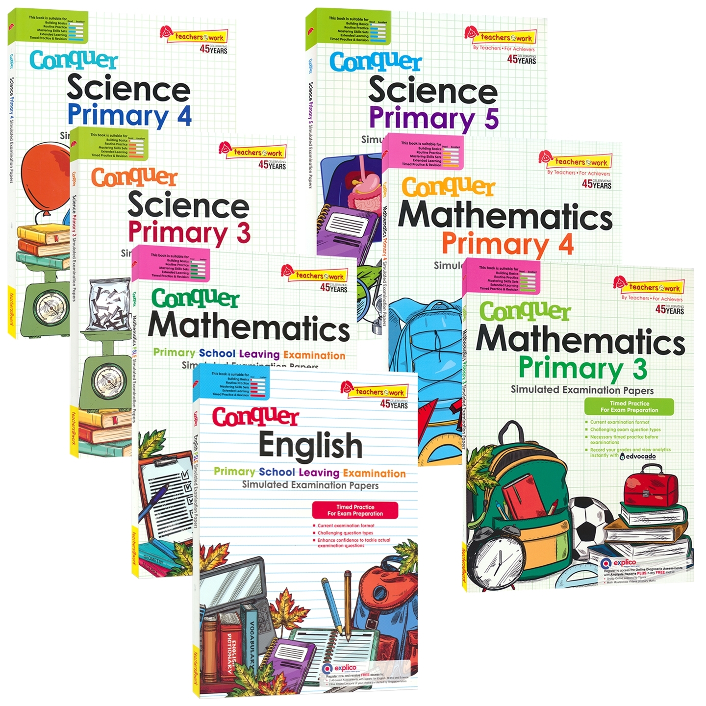 SAP 新加坡科学数学PSLE模拟卷 Conquer Science Simulated Examination Papers 小学数学英语科学练习册 攻克系列 英文原版教辅