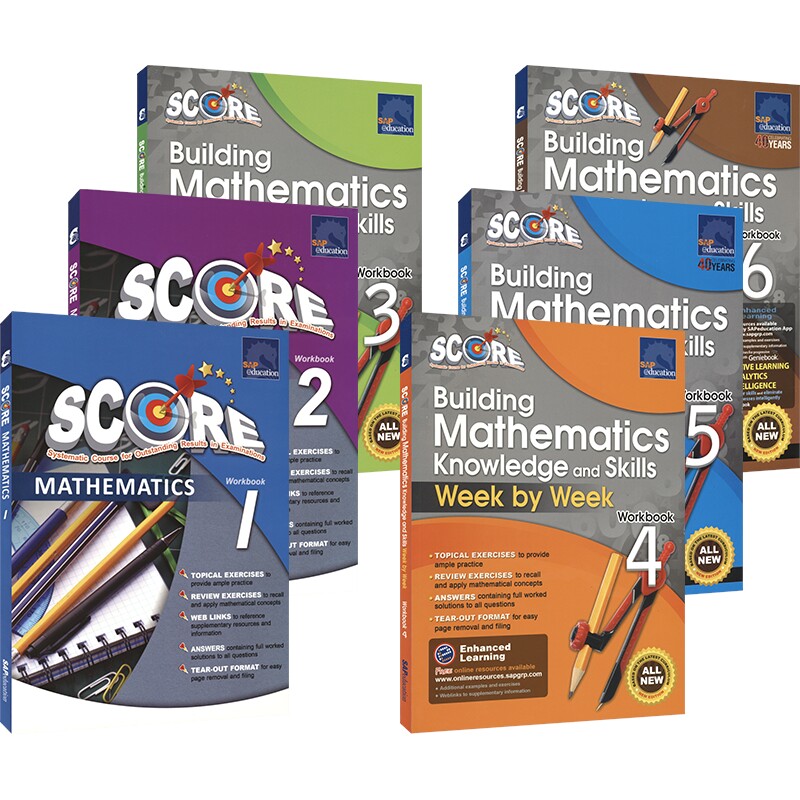 SCORE Building Mathematics Knowledge and Skills Week by Week SAP新加坡得分系列数学周周练练习册小学1到6年级英文原版进口