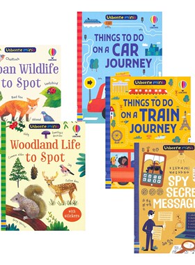 Usborne Minis 尤斯伯恩 英文原版迷你游戏书1-4册 间谍解谜 野生动物 林地生物 汽车火车旅途 6-9岁益智活动 Spy Secret Messages