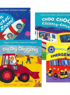 Awesome Engines Dig Dig Digging Choo Choo Clickety-Clack 儿童交通工具科普绘本4册 英语学习启蒙读物 挖掘机英文原版进口图书
