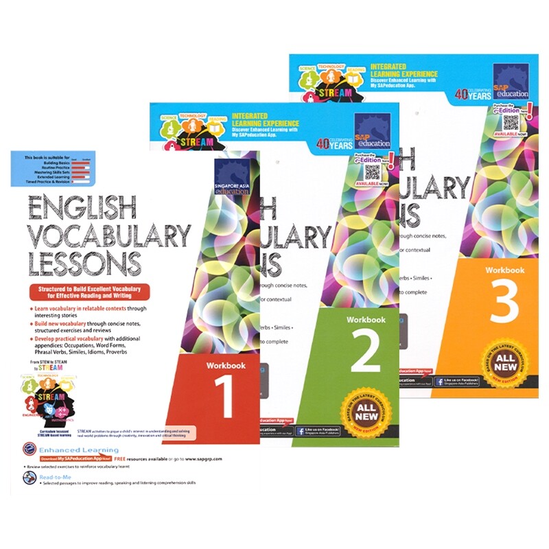 SAP 英语词汇练习册 English Vocabulary Lessons 1-3 小学1-3年级 英语学习课 STREAM教学法 词汇强化教辅 新加坡英文原版进口