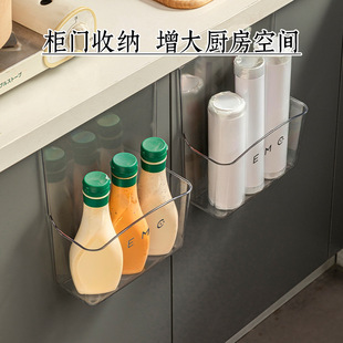 厨房柜门透明置物架收纳篮架子悬挂柜门内外保鲜膜免打孔神器内侧