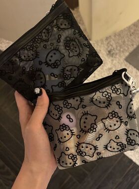 可爱kitty猫网纱化妆包透明手拿便携外出旅行收纳包随身简约包女