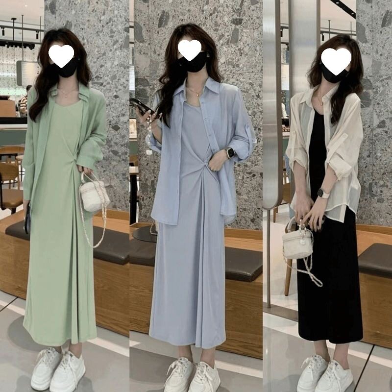 防晒衬衫套装裙女士吊带