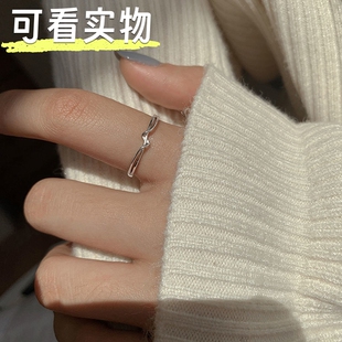 S999纯银线条戒指女生开口可调节个性小众高级设计感简约轻奢尾戒