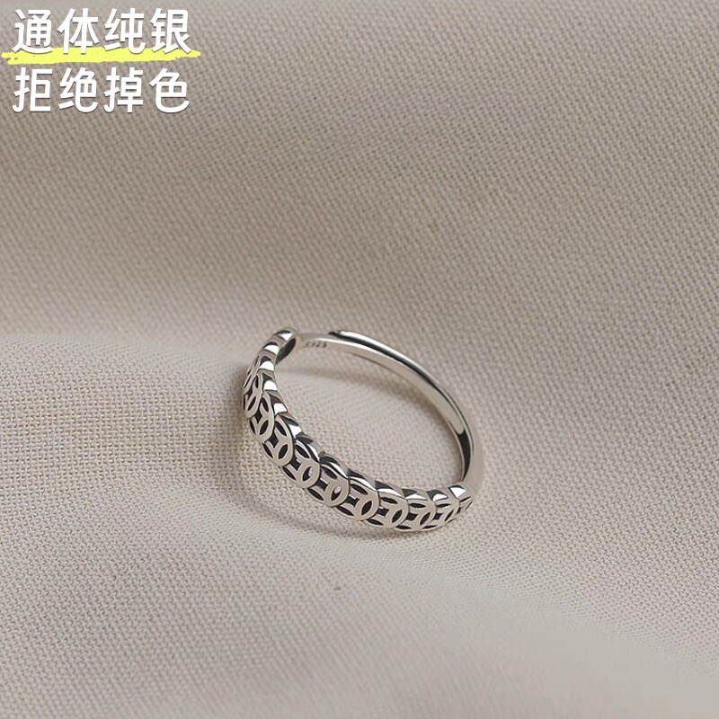 S999纯银钱多多招财开口戒指