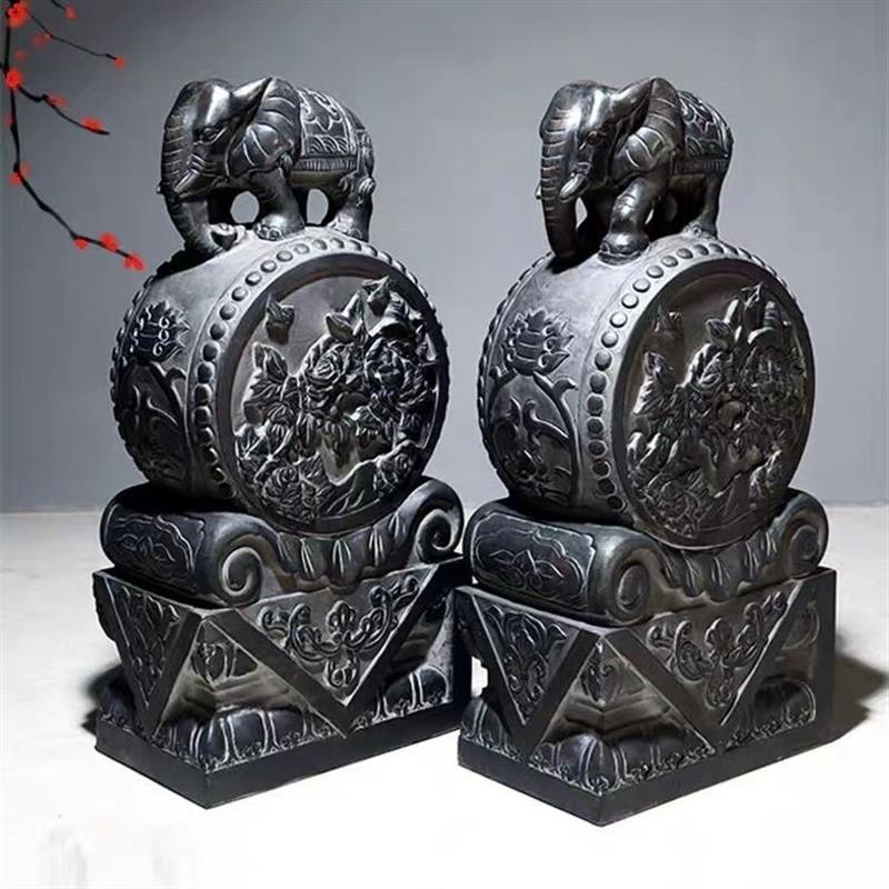 石雕门墩抱鼓石一对家用镇宅貔貅青石仿古麒麟门口庭院石鼓摆件