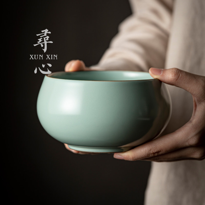 天青汝窑茶洗中式小号杯洗陶瓷水洗功夫茶道配件汝瓷洗杯茶碗笔洗