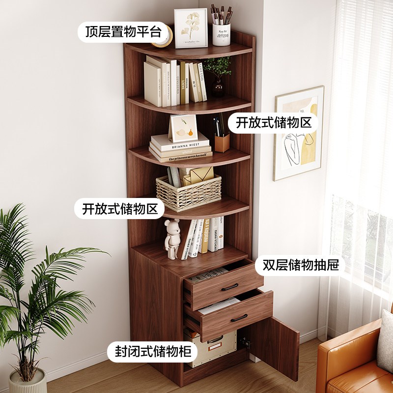 转角柜实木置物架沙发边柜拐角柜客厅收纳柜三角形学生床头柜书柜