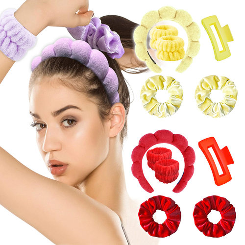 亚马逊爆款发饰套装高颅顶云朵海绵发箍欧美热销洗脸布艺头箍