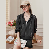 白鹿语立体花朵羽毛装 短外套女上衣 休闲宽松长袖 饰连帽衫 26春新款