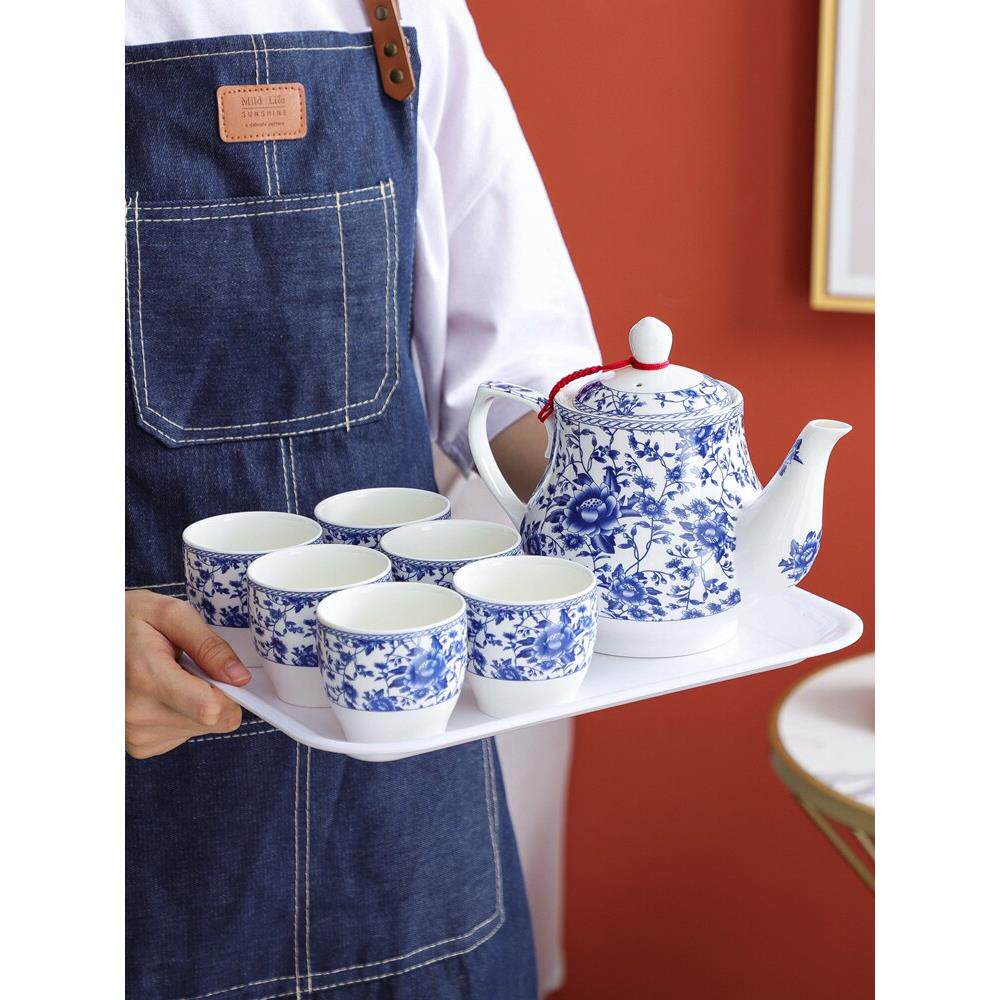 民族风格青花瓷茶壶套装家庭客厅泡茶组合茶具全套覆古中国陶瓷茶