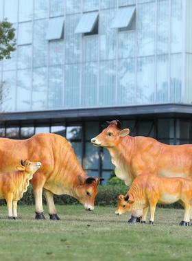 户外仿真黄牛雕塑玻璃钢园林景观动物庭院商场橱柜美陈装饰品摆件