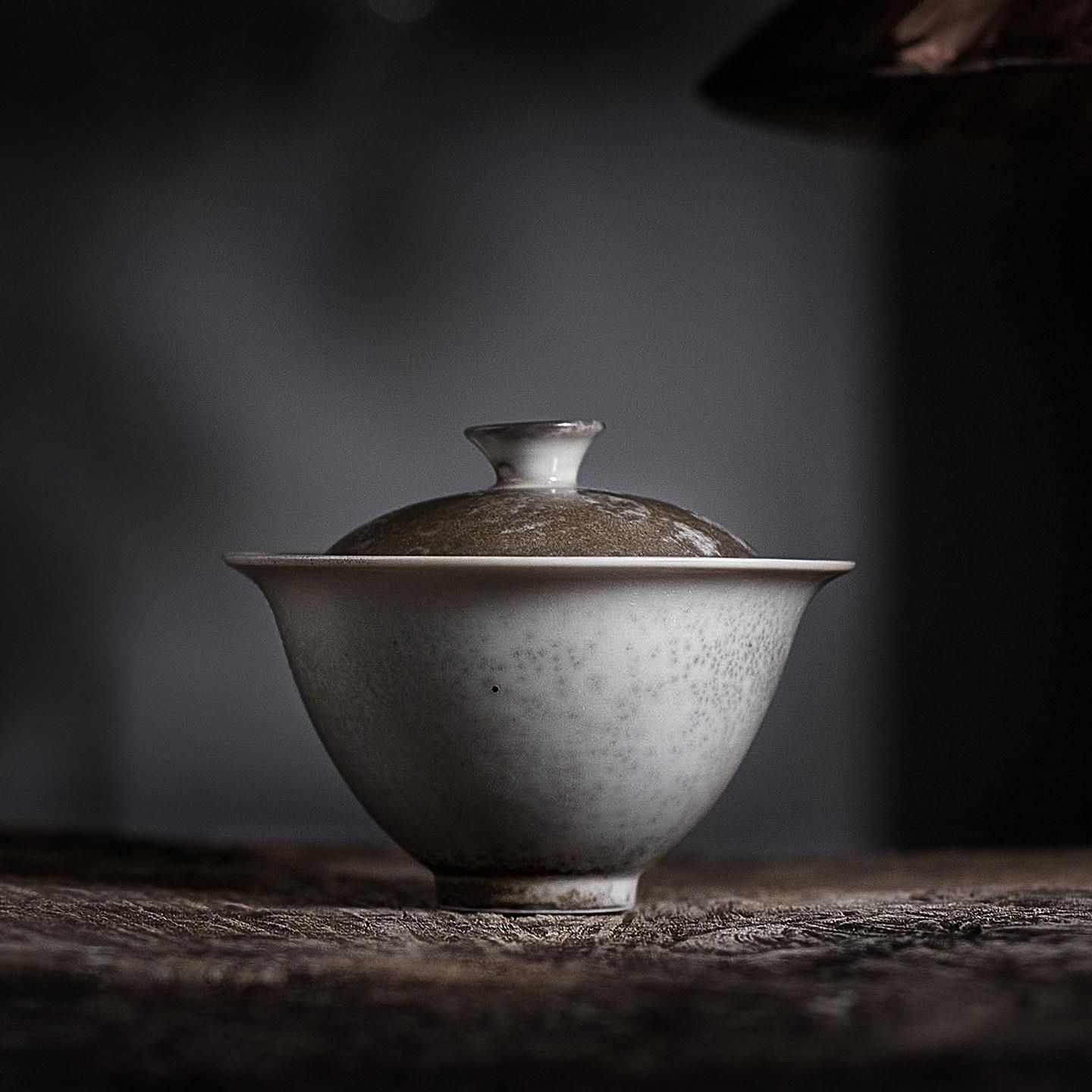 水墨柴烧志野盖碗粗陶盖碗一人家用主泡器功夫茶具百搭泡茶器皿