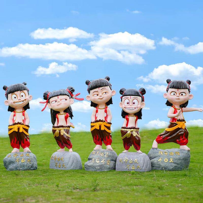 卡通动漫人物哪吒敖丙玻璃纤维雕塑电影院奶茶店铺活动装饰大摆件