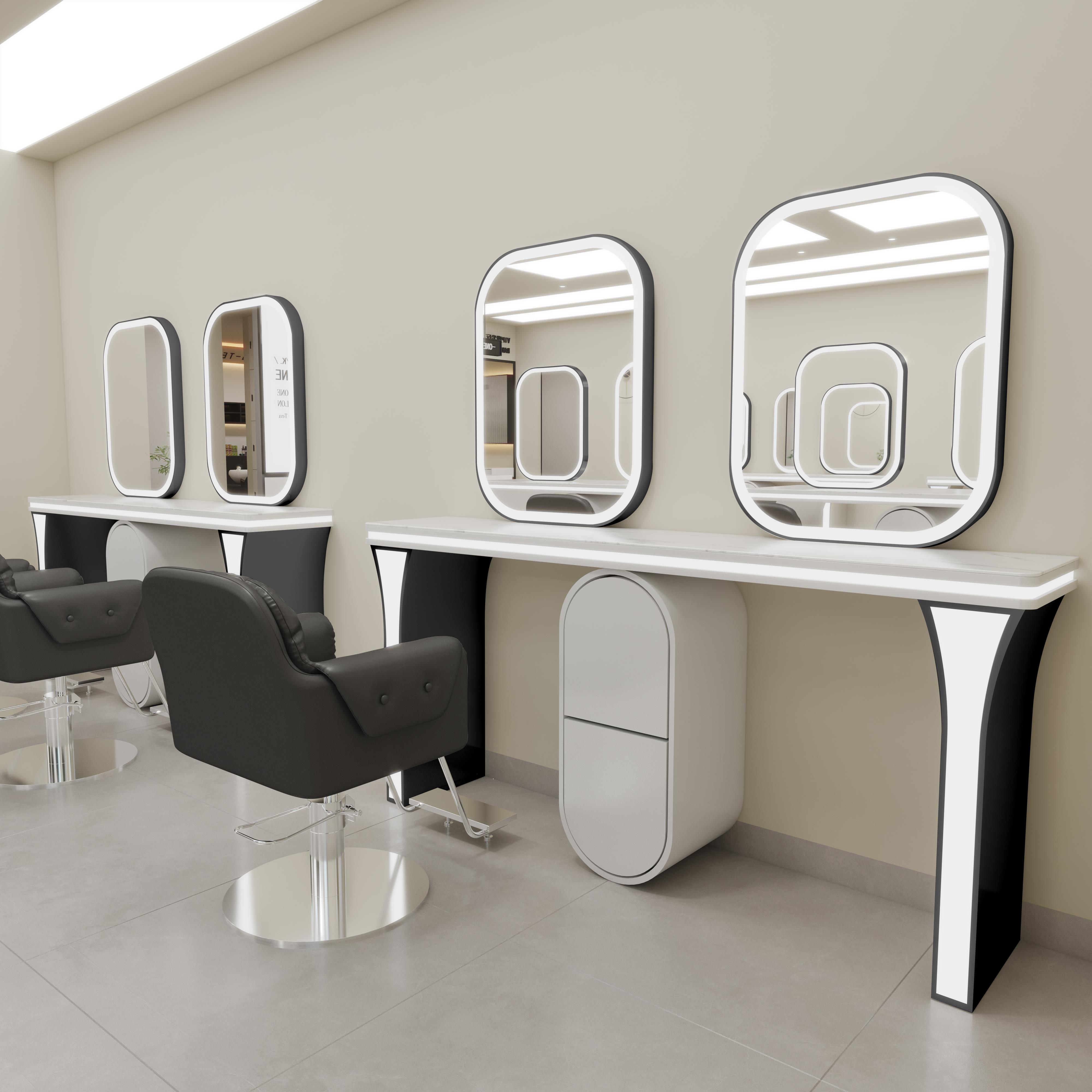 发廊专用美发店镜子烫染镜台理髲店镜子带灯网红挂墙染烫美容镜子