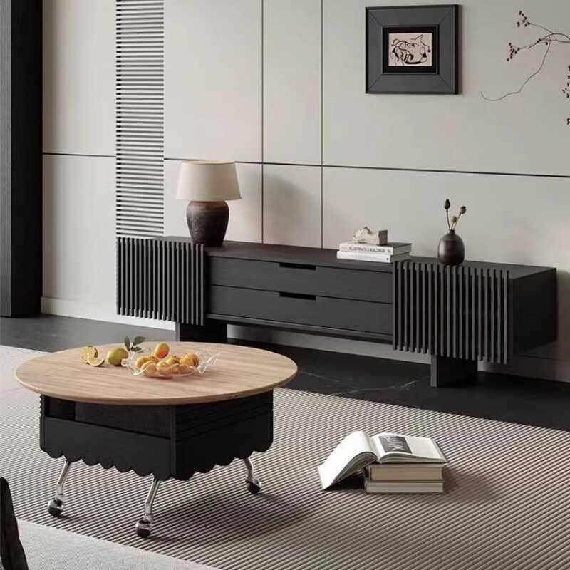 北欧实木电视柜轻奢高级感现代简约客厅黑色覆古风电视柜茶几组合,住宅家具,电视柜,淘宝优惠券,粉丝福利购,淘宝优惠卷