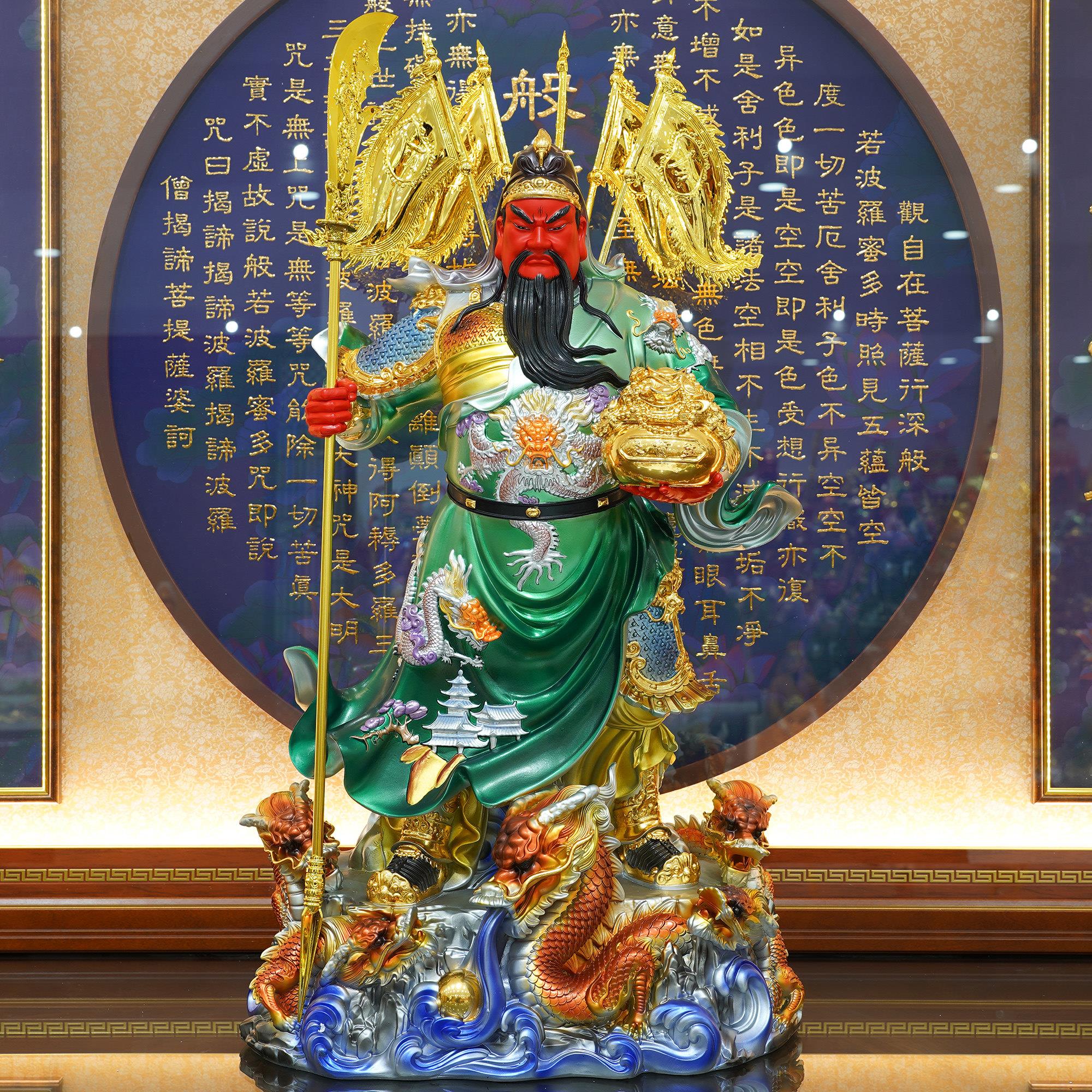 武财神关公神像供奉像树脂生意人摆件九龙关公绿袍关二爷关羽镇宅