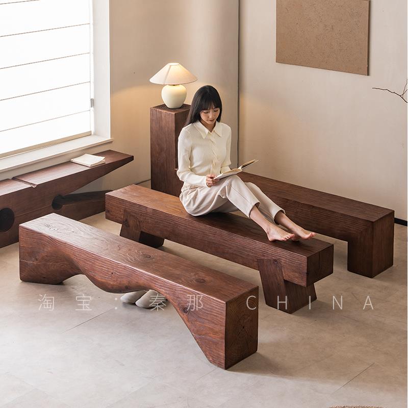 实木长条凳复古做旧实木墩子茶几电视柜民宿原木长凳床尾凳换鞋凳