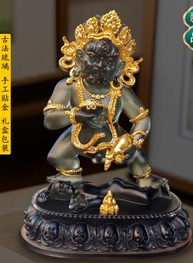 琉璃黑财神像黄财神爷五路财神招财佛像循环流水水供浴佛套装摆件