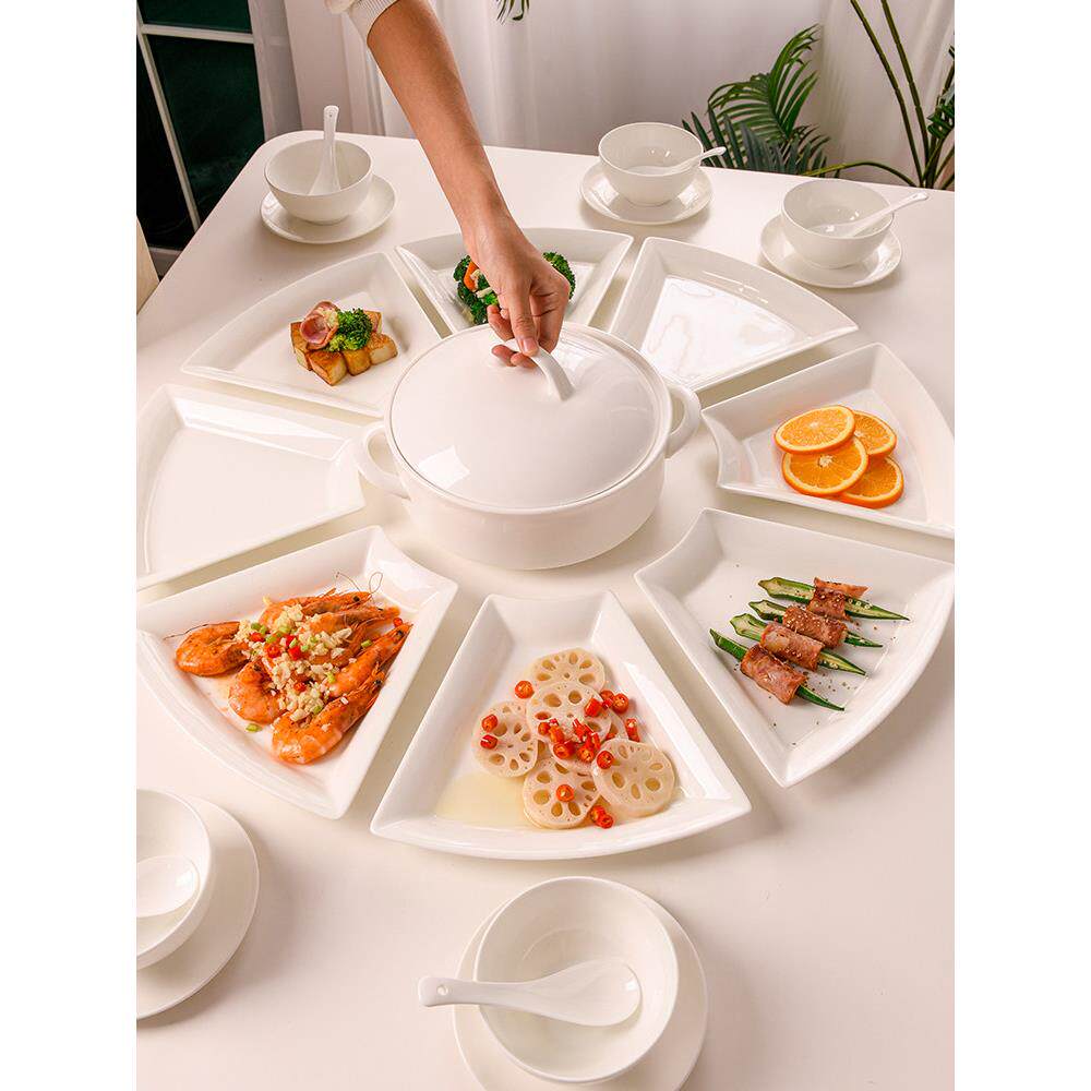 创意纯白骨瓷团圆拼盘餐具微波炉家庭年夜饭餐盘和菜组合套装