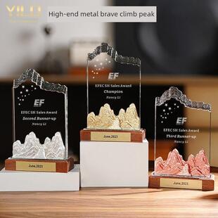 金属水晶奖杯勇攀高峰高档比赛冠军优秀员工年会荣誉颁奖山峰奖杯