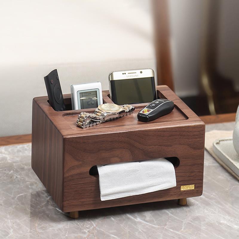 黑胡桃木纸巾盒收纳盒家用客厅茶几桌面多功能实木质遥控器收纳盒