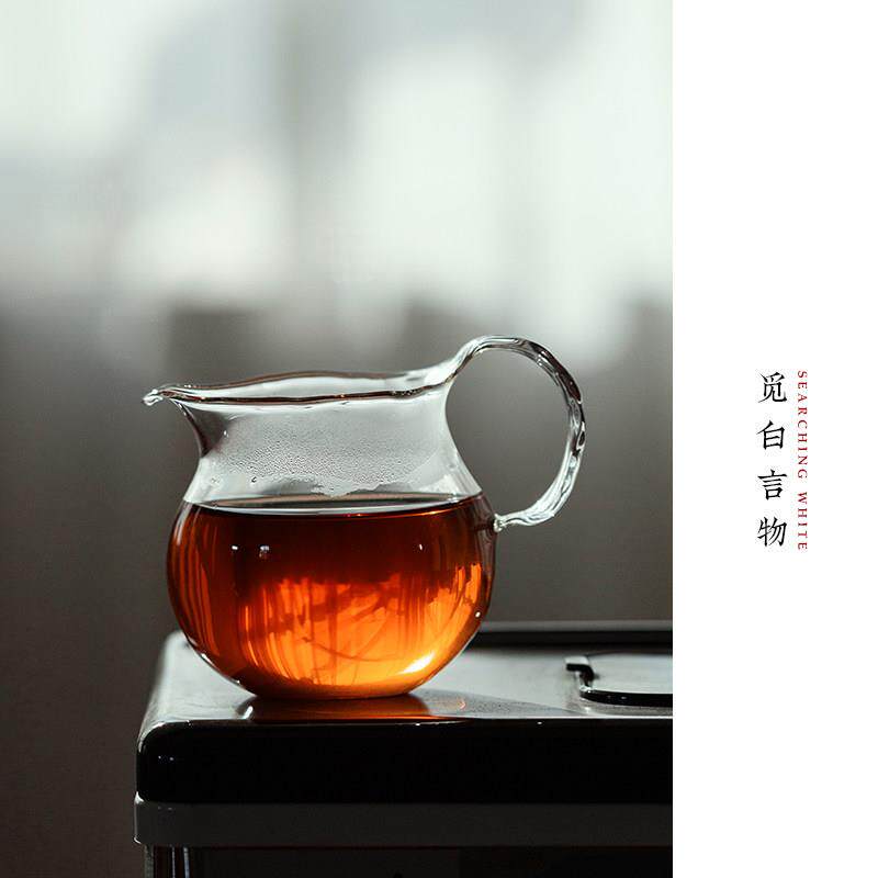 觅白纯手工玻璃公道杯高硼硅耐热分茶器具带把手柄匀杯吹制茶海道