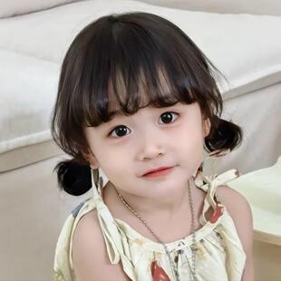 儿童假发女宝宝百搭软萌双丸子头甜美可爱齐刘海周岁拍照全头套式