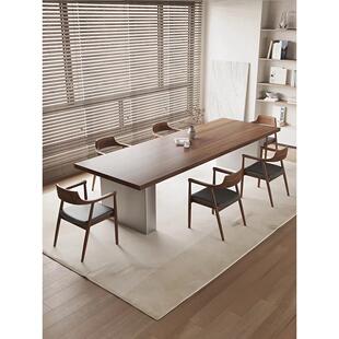 大型实木会议桌简约现代长桌创意设计师办公电脑桌椅组合胡桃木色